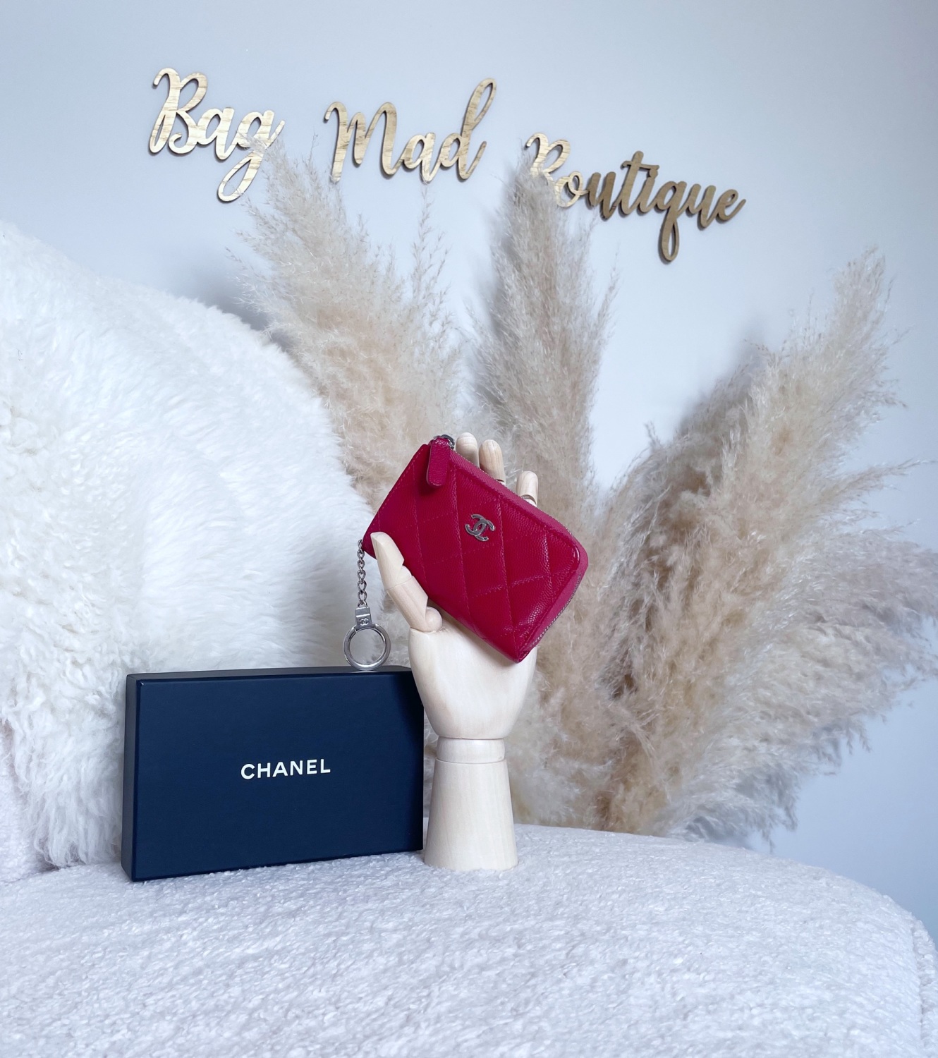 Chanel SHW 18b Raspberry Red Caviar Key Holder