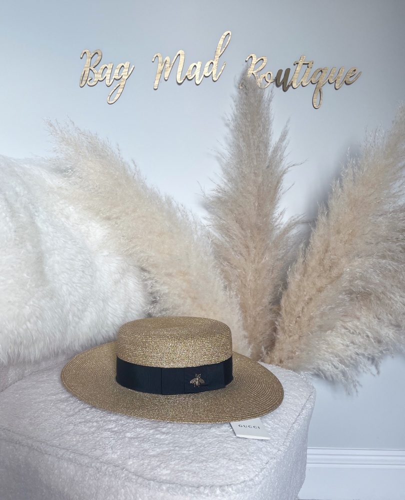 Gucci Black and Gold Lamé Papier Hat