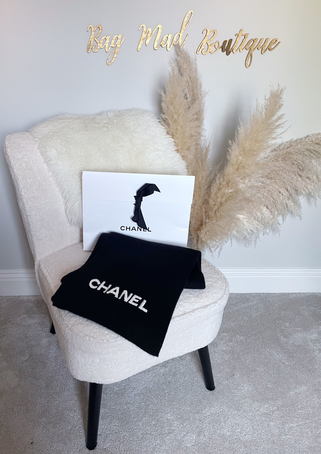Chanel 2022 Black White Sequin Cashmere Scarf