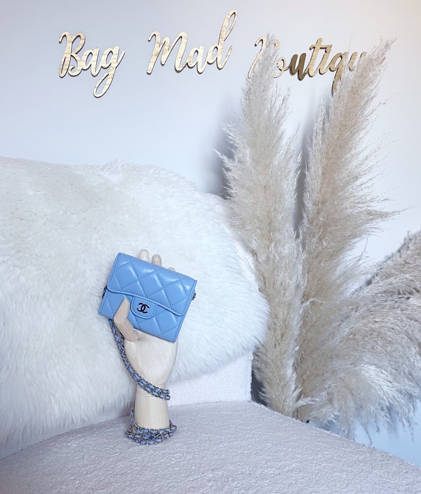 Chanel LGHW Periwinkle Blue Lambskin Wallet On Chain