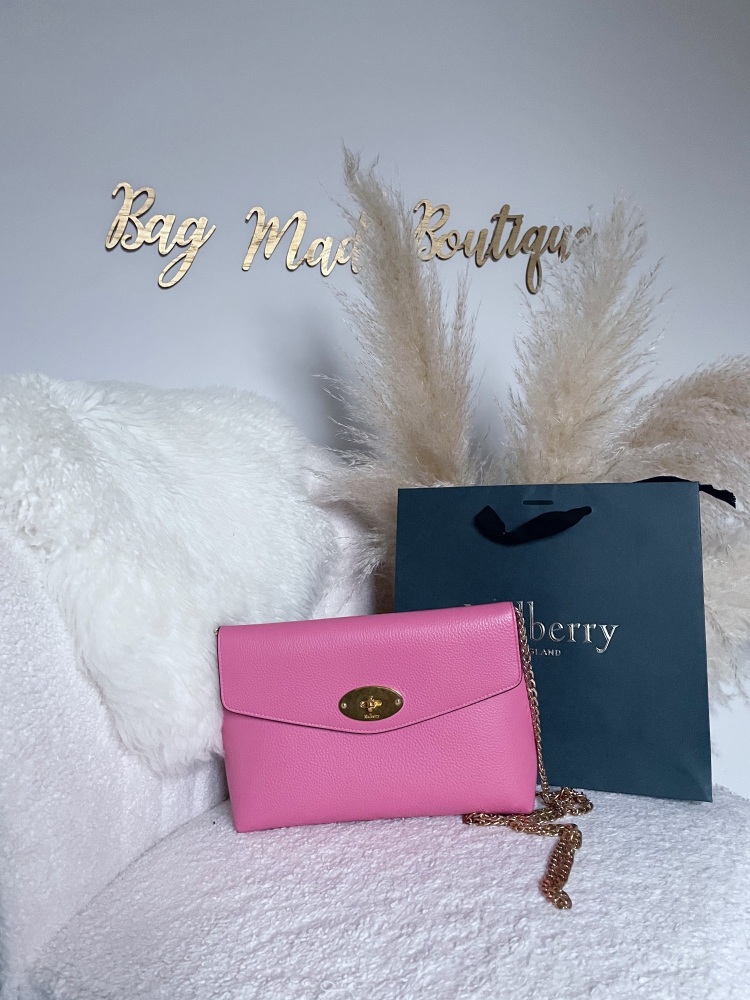 Mulberry Geranium Pink Darley Clutch with Conversion Kit