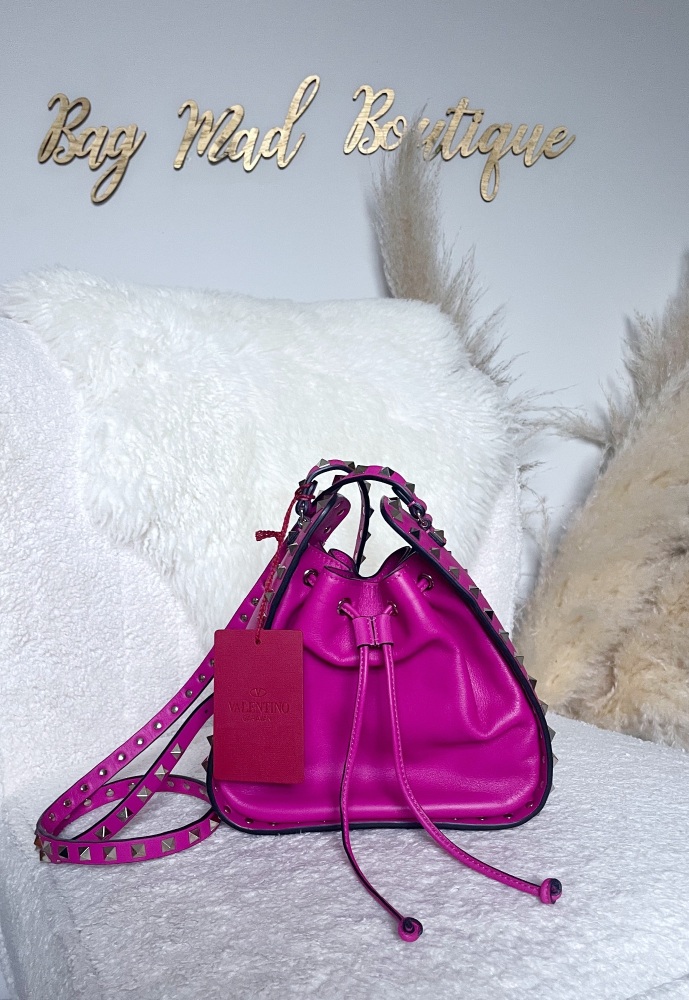 New Valentino Bright Pink Rockstud Bucket Bag