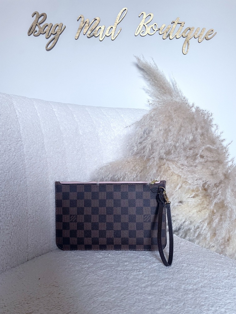 Louis Vuitton Damier Ebene Rose Ballerine Neverfull MM Pochette