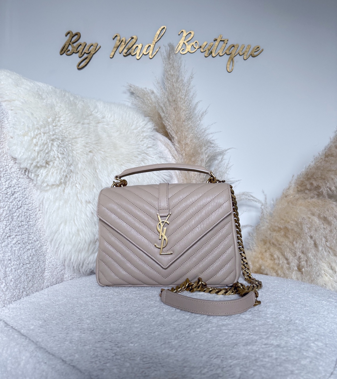 Saint Laurent YSL GHW Beige Medium College