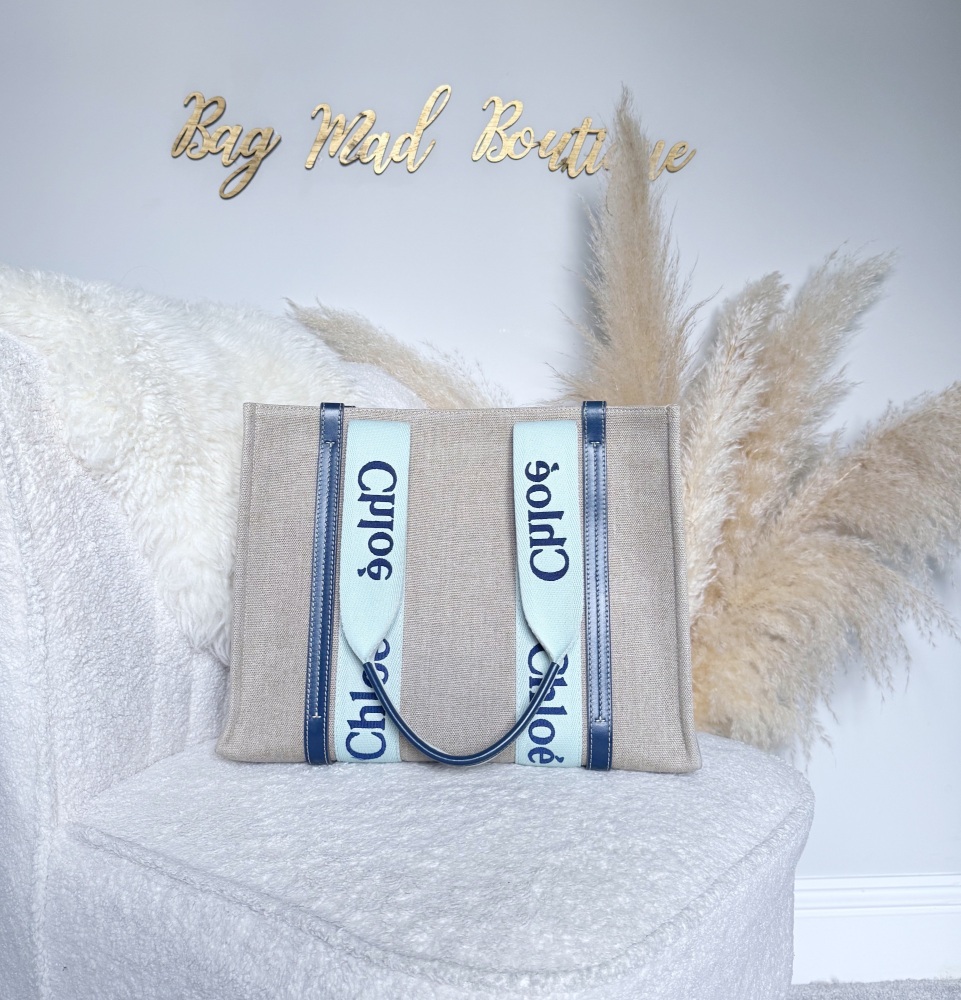 Chloe Medium Natural and Blue Woody Tote