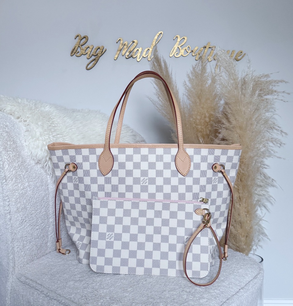 Louis Vuitton Damier Azur Rose Ballerine Neverfull MM With Pochette