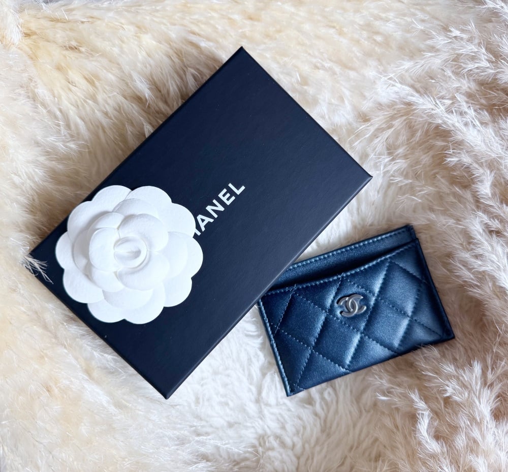 Chanel Dark Hardware Iridescent Blue Lambskin Card Holder