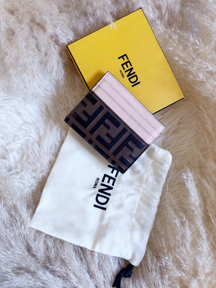 Fendi Baguette Brown FF Jacquard/ Pink Card Holder
