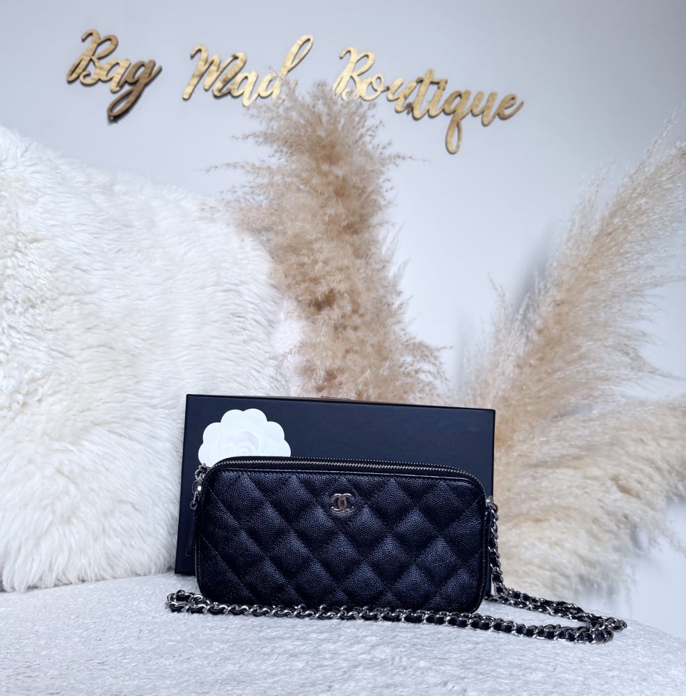 Chanel SHW Black Caviar Double Zip Woc