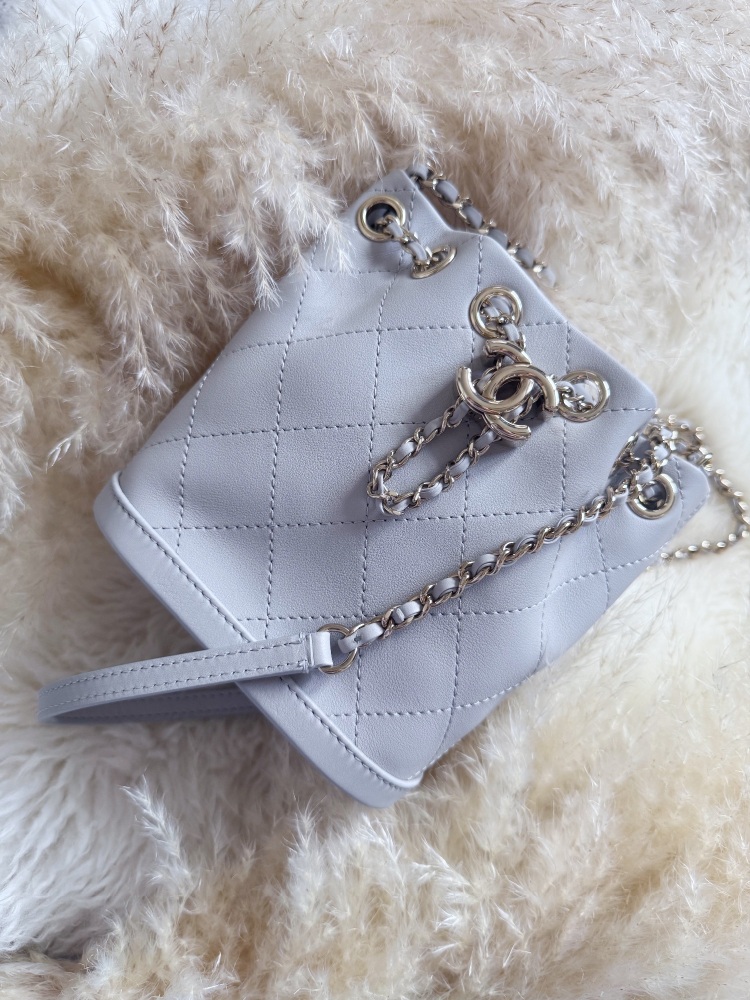 Chanel LGHW Mini Grey Drawstring Bucket Bag
