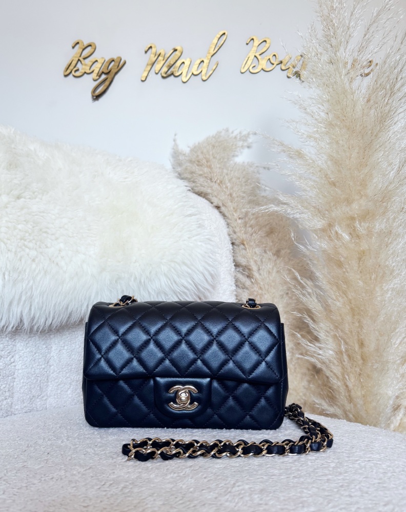 Chanel LGHW Black Lambskin Mini Rectangle