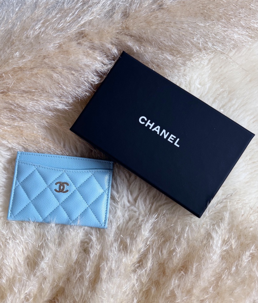 Chanel LGHW Pale Blue Caviar Card Holder