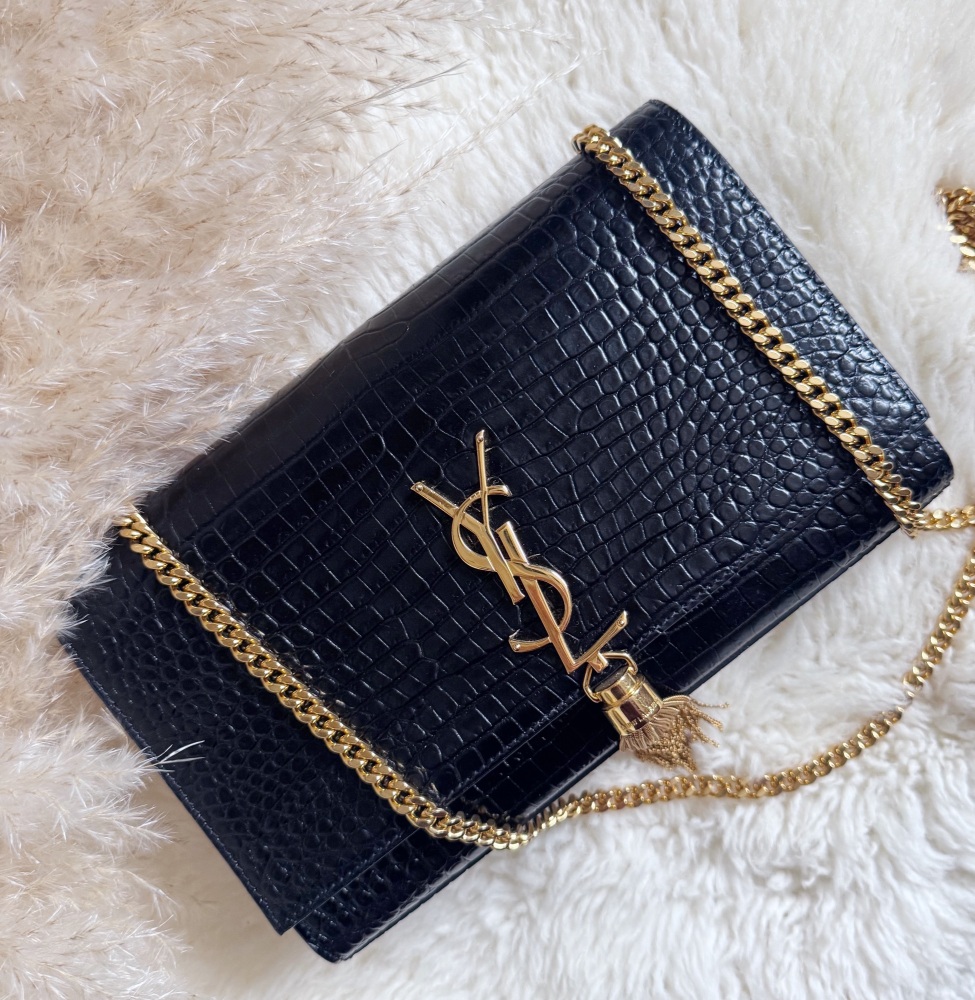 Saint Laurent YSL Black Croc Medium Kate Tassel