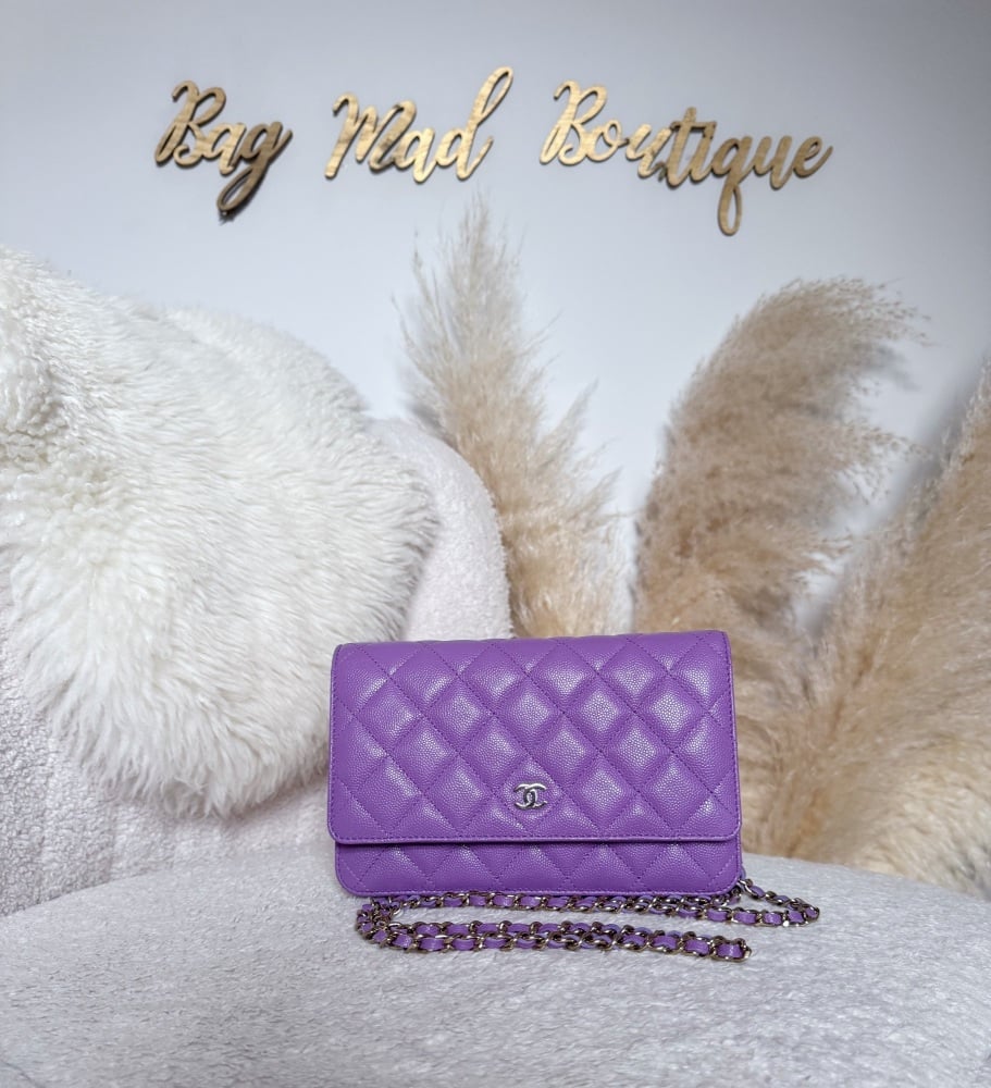Chanel LGHW Purple Caviar Wallet On Chain