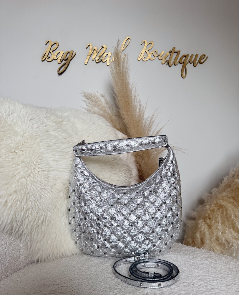 Valentino Distressed Silver Rockstud Bag