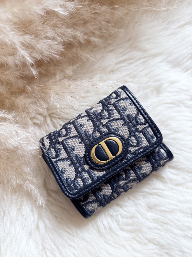 Christian Dior Blue Oblique Luna Trifold Wallet