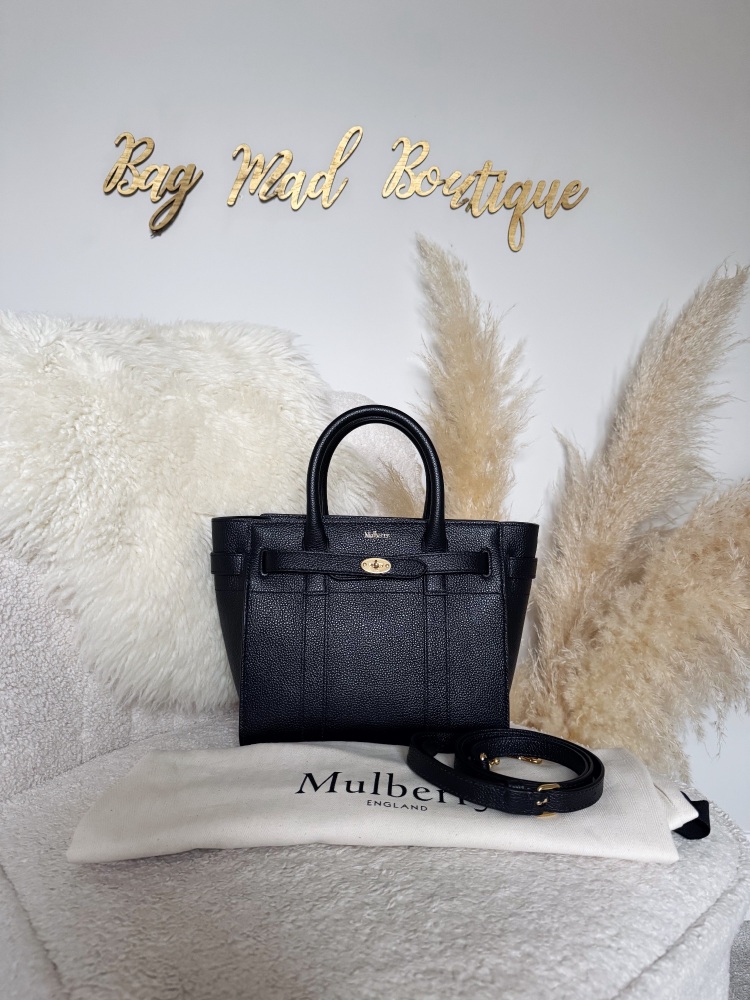 Mulberry GHW Mini Black zipped Bayswater