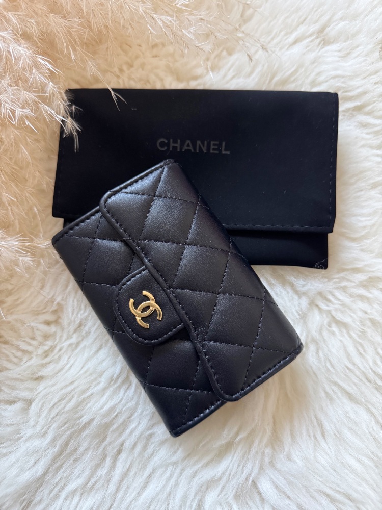 Chanel GHW Black Lambskin Flap Wallet