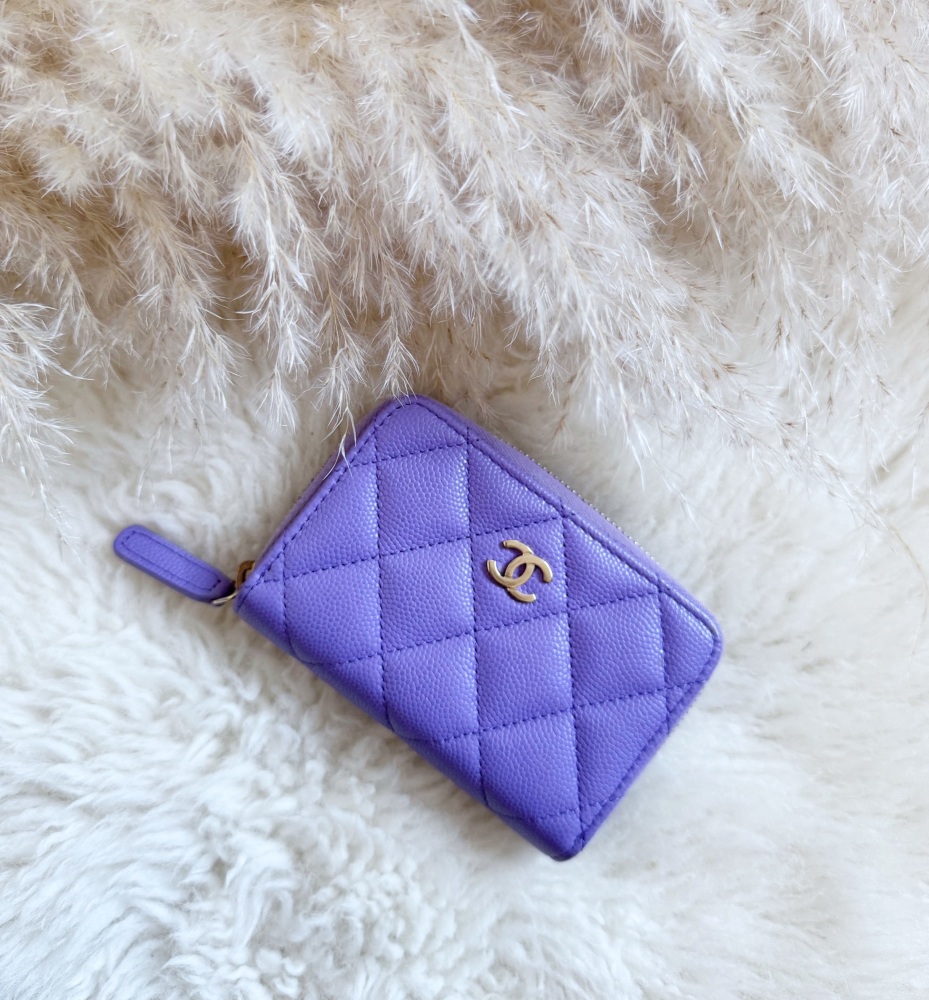 Chanel LGHW Purple Caviar Zippy Wallet