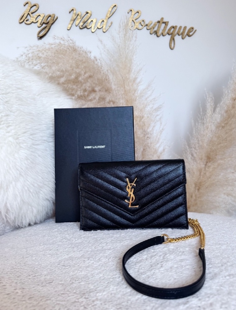 Saint Laurent YSL GHW Black Wallet On Chain