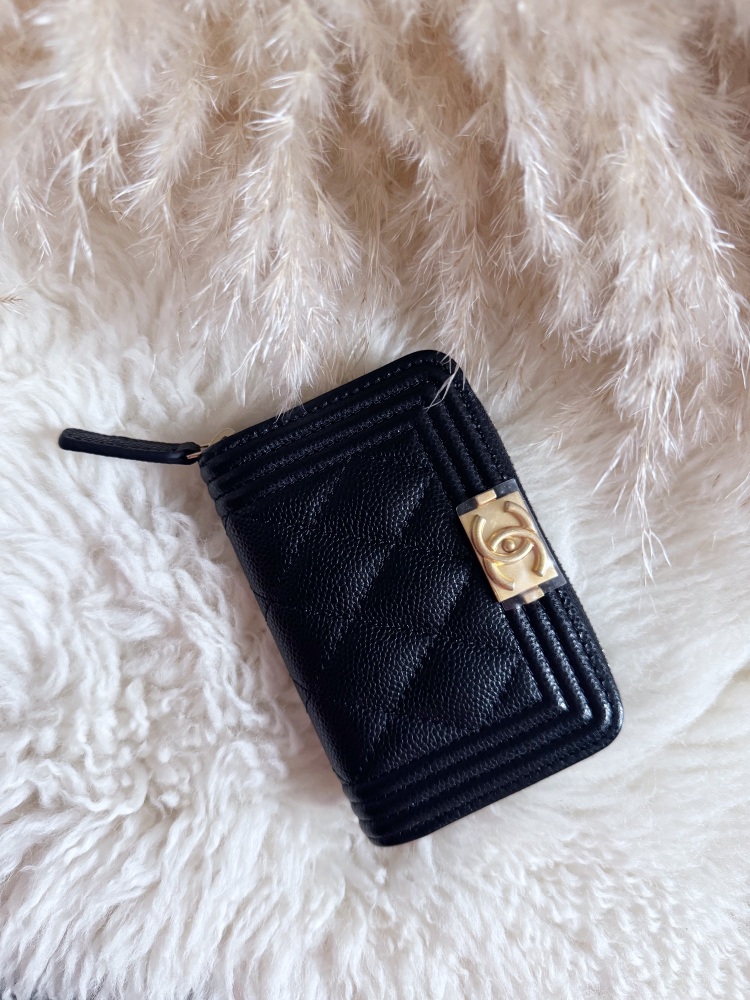 Chanel AGHW Black Caviar Boy Zippy Wallet