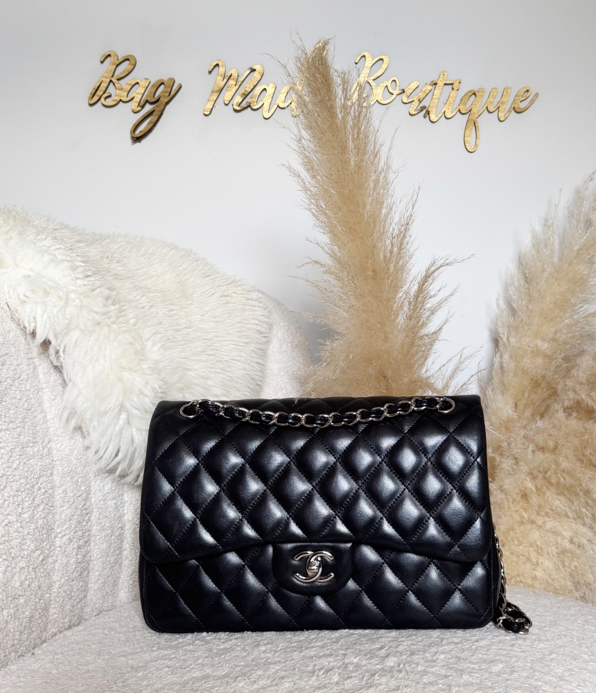 Chanel SHW Black Lambskin Jumbo Classic Flap