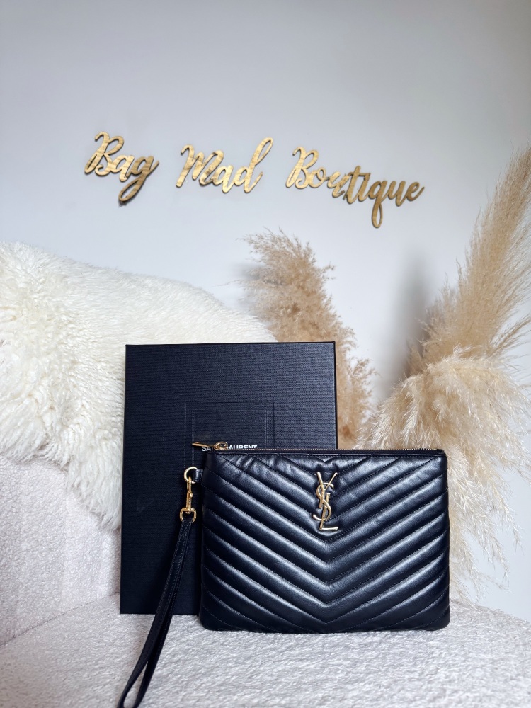 Saint Laurent YSL GHW Black Pouch/ Wristlet