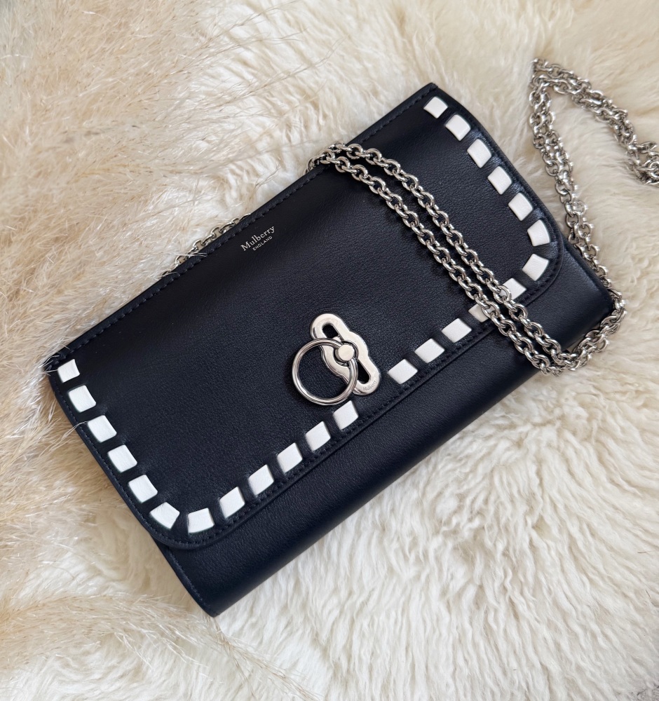Mulberry Black Whipstitch Amberley Wallet On Chain