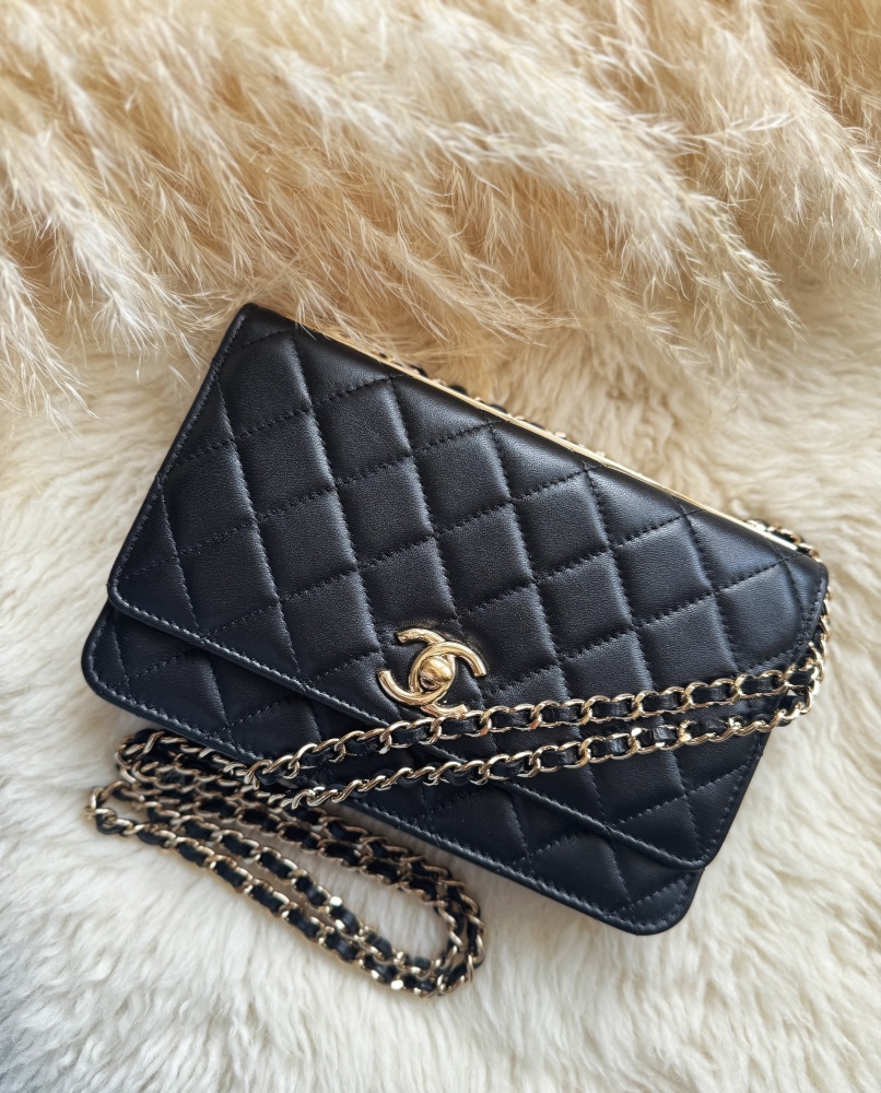 Chanel LGHW Black Trendy Lambskin Wallet On Chain