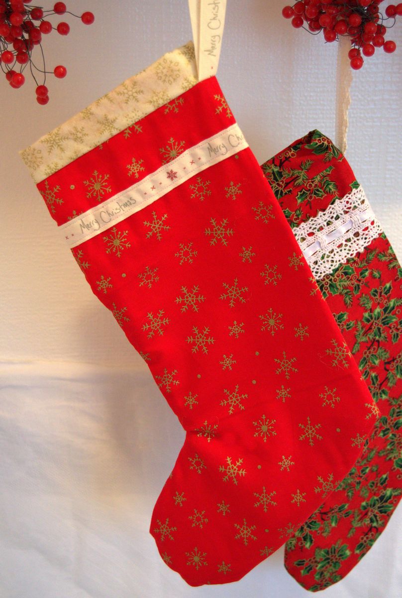 Handmade Red and Gold Snowflake Christmas Stocking - 14