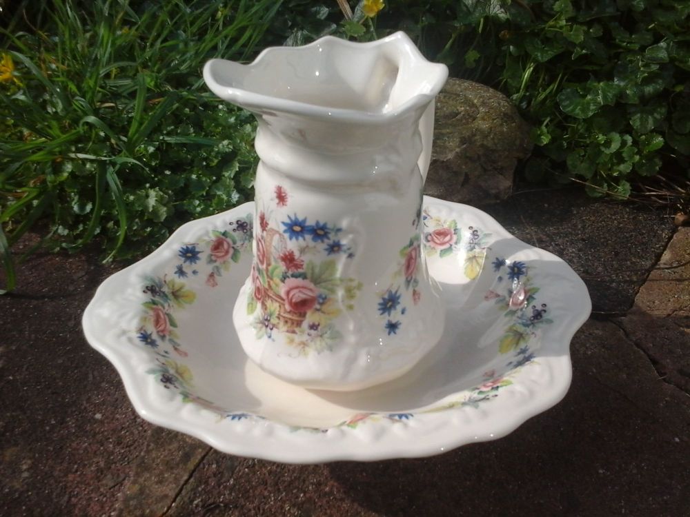 Victorian Floral Jug and Wash Bowl