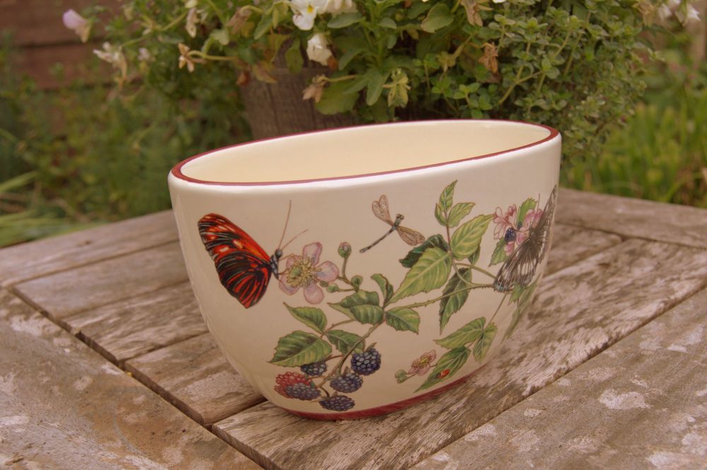 Vintage Pottery Butterfly and Floral Planter Pot