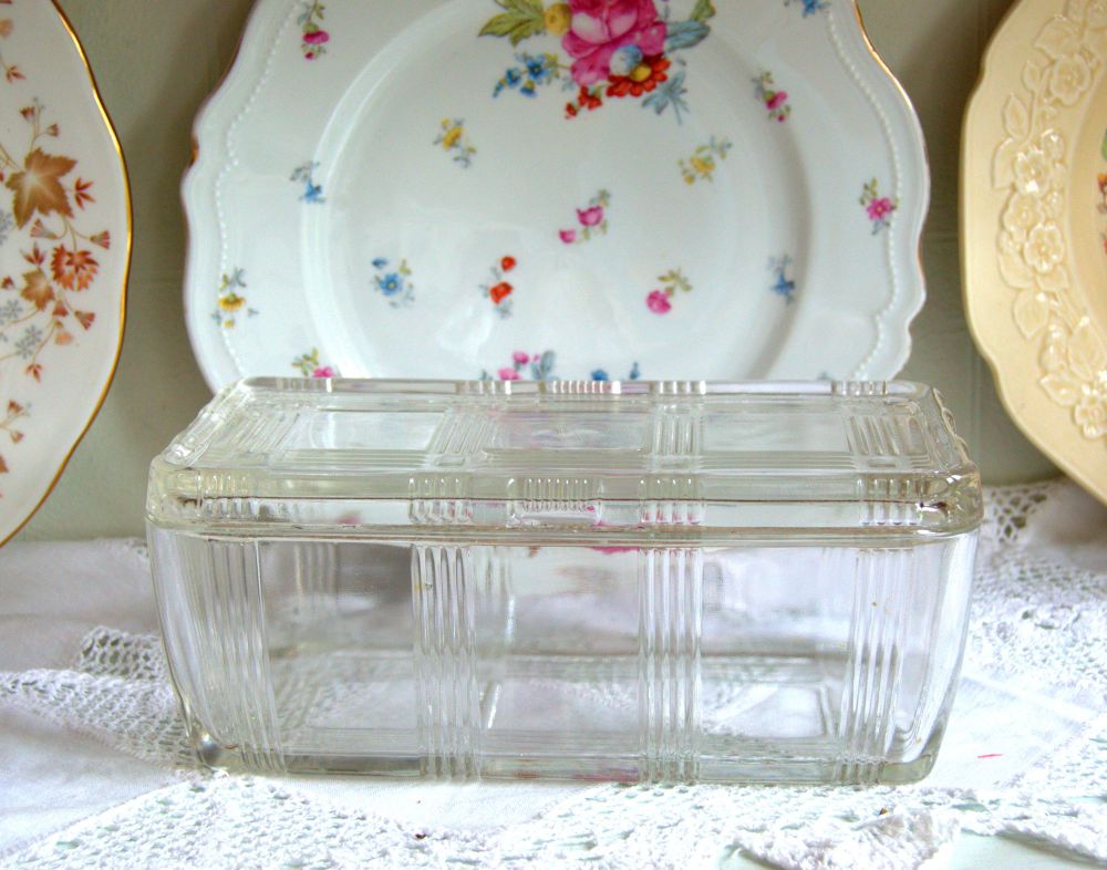 Vintage Art Deco Glass Butter Dish