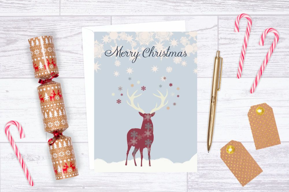 Reindeer Christmas Card, Blank Christmas Card - 5 x 7 
