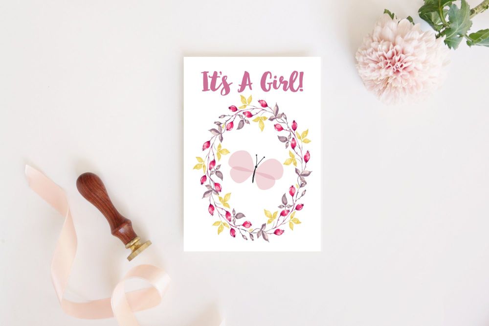 It's a Girl, New Baby, Gender Reveal, New Parents, Blank Card, Greetings Ca