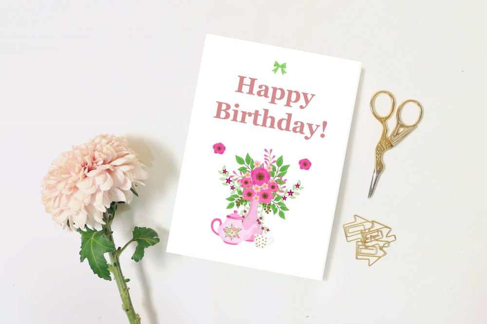 Happy Birthday Blank Card, Sister, Mother, Mum, Friend, Floral, Traditional