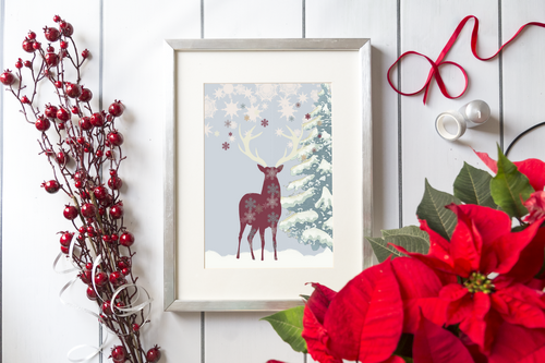 Christmas 'Reindeer in the Snow' Art Print.