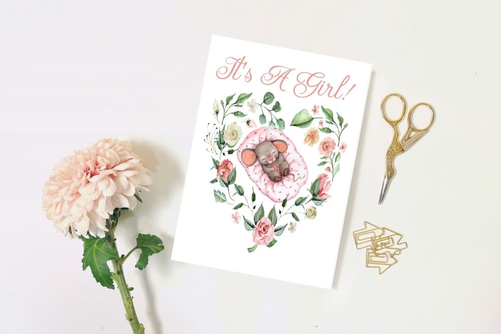 It's a Girl, New Baby, Gender Reveal, New Parents, Blank Card, Greetings Ca