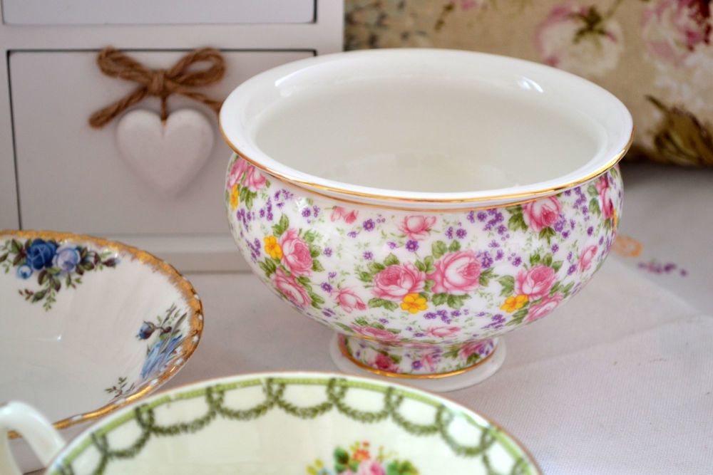Vintage Chintz China Bowl - Roses and Wildflowers