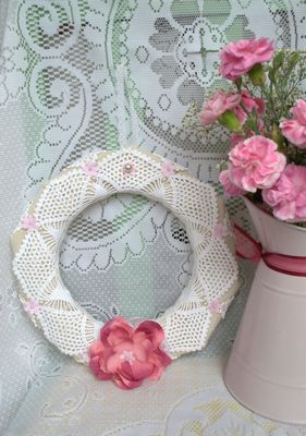 Handmade Doilie Flower Wreath