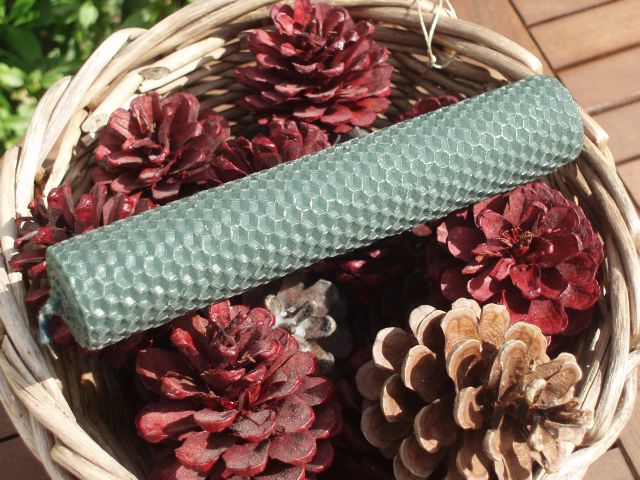 Large Handrolled Emerald Green Beeswax Candle