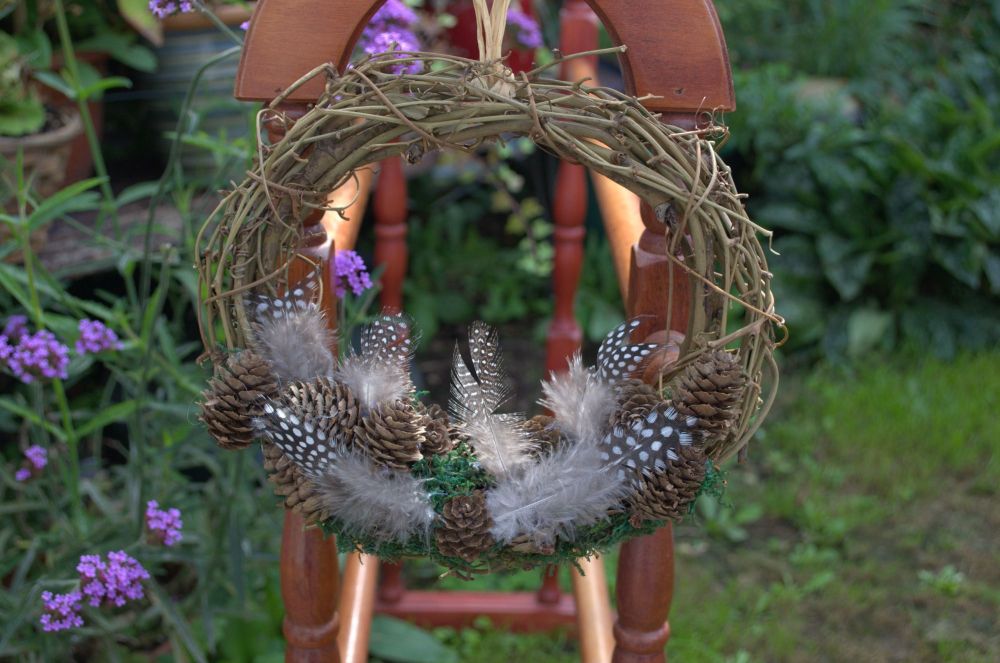 Rustic Handmade Feather and Pine Cone 8" Wreath