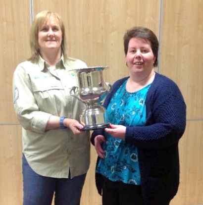 Jenny Casey (pictured right) being presented with the trophy for Top Angler of the Year by Julie Gerry, 2016 Chairperson.