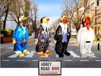 Beatles Penguins crossing Abbey Road - Tent Fold photo card (L029)