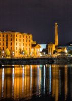 Nighttime reflections at the Albert Dock, Pier Head, Liverpool     Photographic Print