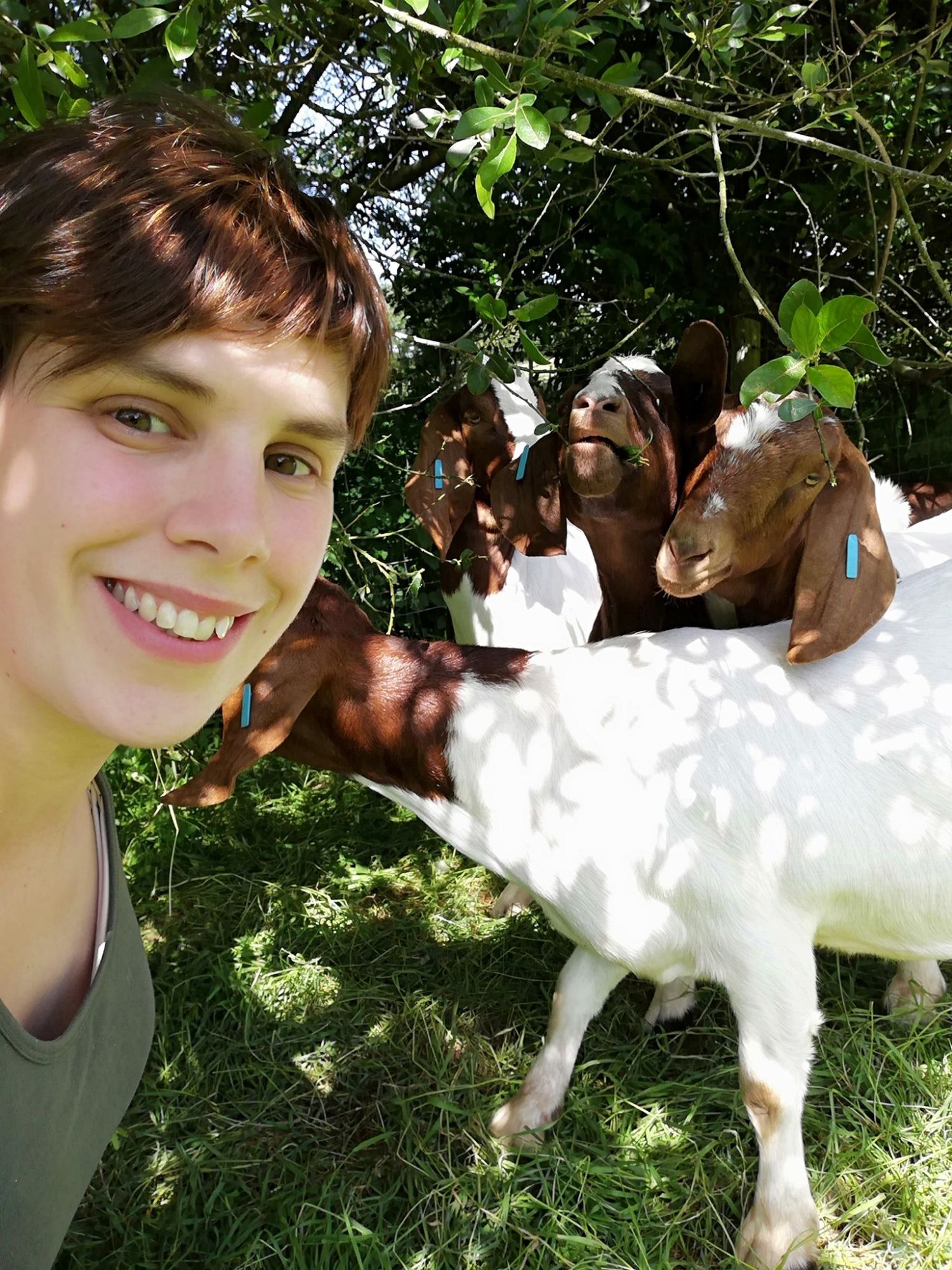 Beth with our Boer goats