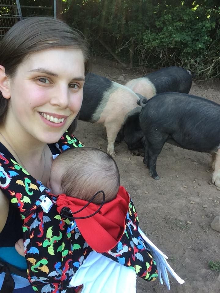 Beth with the pigs
