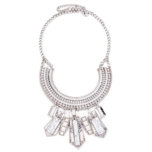 White Gem Silver Statement Necklace