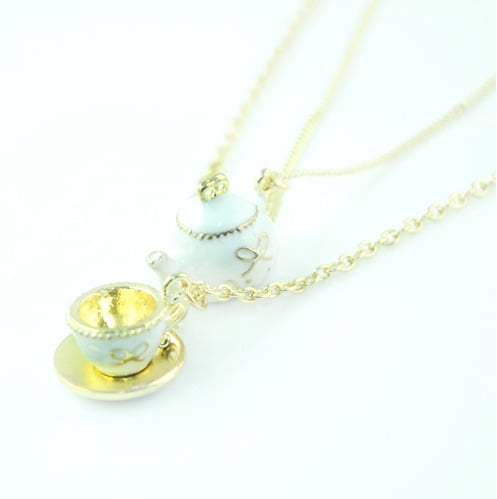 Enamel Tea-Cup & Tea Pot Necklace