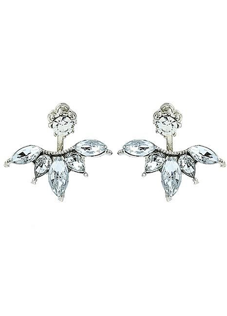 1920s Style Gem Ear Climber Earrings - Silver